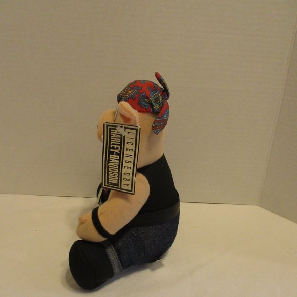 Harley Davidson Vintage 1993 NWT Medium Black Red White Peach Plush Hog - Picture 4 of 10